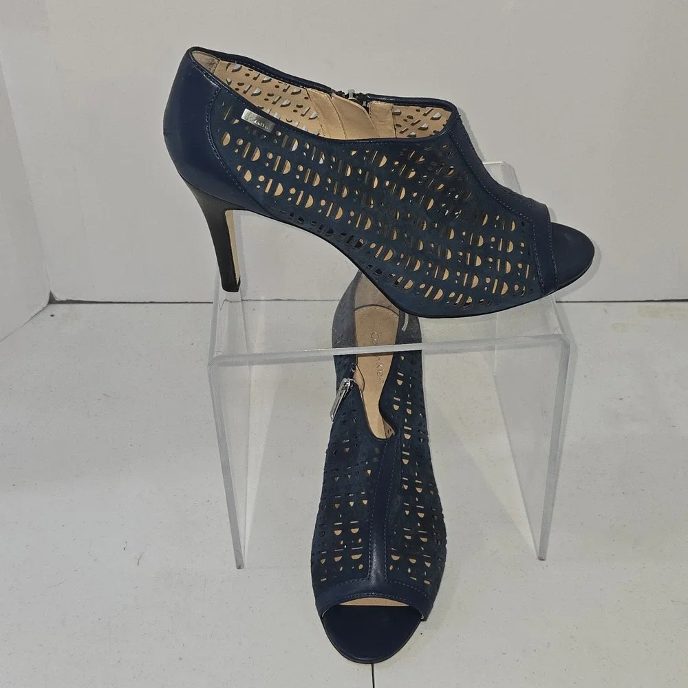 Calvin Klein Kailani Navy Blue Laser Cut Peep Toe Heeled Bootie Pump 11M 34E0936